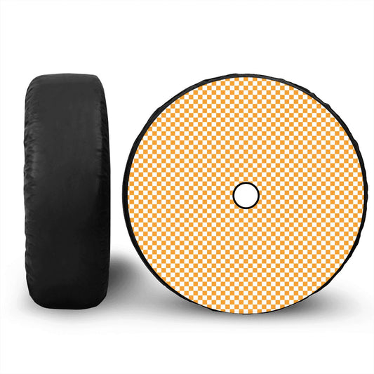 White & Orange Mini Checkered Spare Tire Cover with Camera Hole
