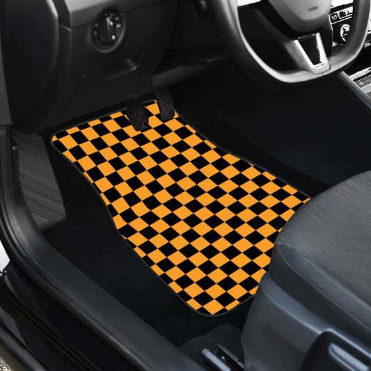 Black & Orange Checkered Car Mats - Set of 2 - Front