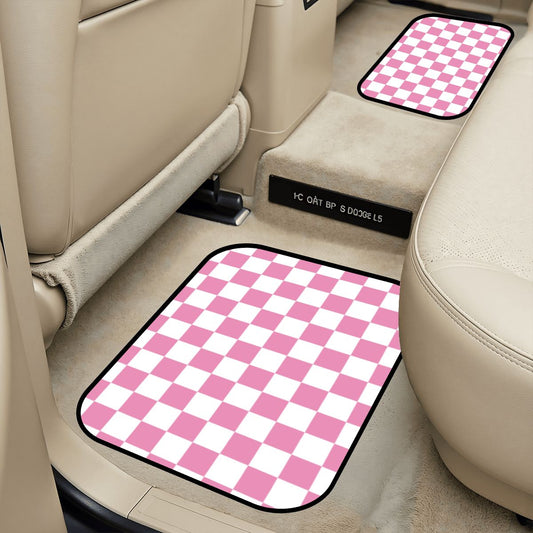 White & Pink Checkered Car Mats - Set of 2 - Rear