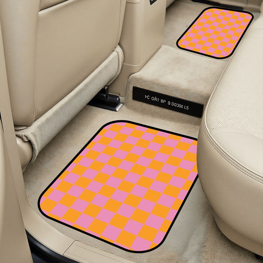 Pink & Orange Checkered Car Mats - Set of 2 - Rear