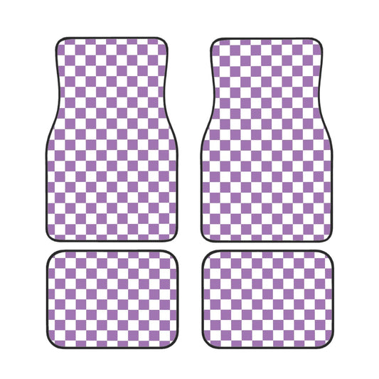 White & Purple Checkered Car Mats - Set of 4