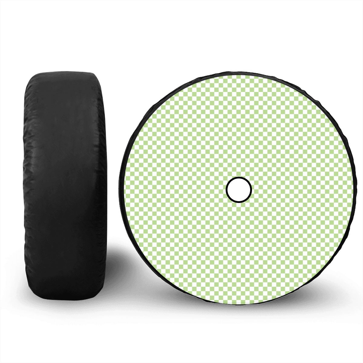 White & Green Mini Checkered Spare Tire Cover with Camera Hole