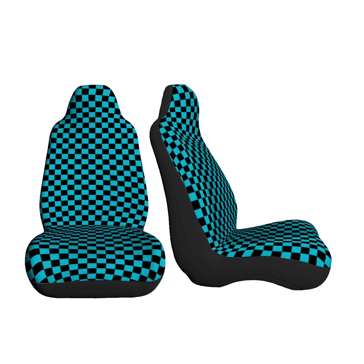 Black & Blue Checkered Car Seat Covers - Set of 2