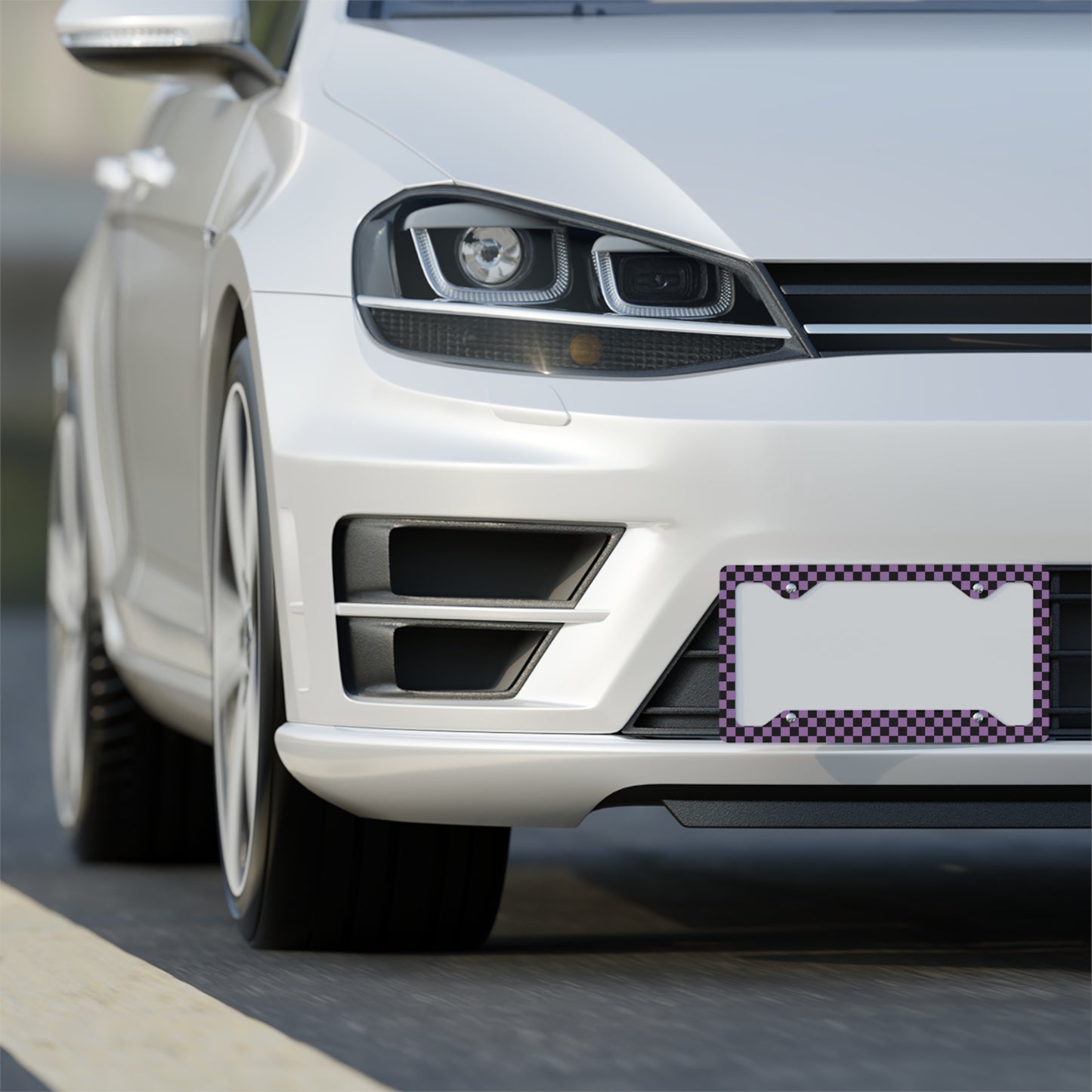 Black & Purple Checkered Metal License Plate Frame