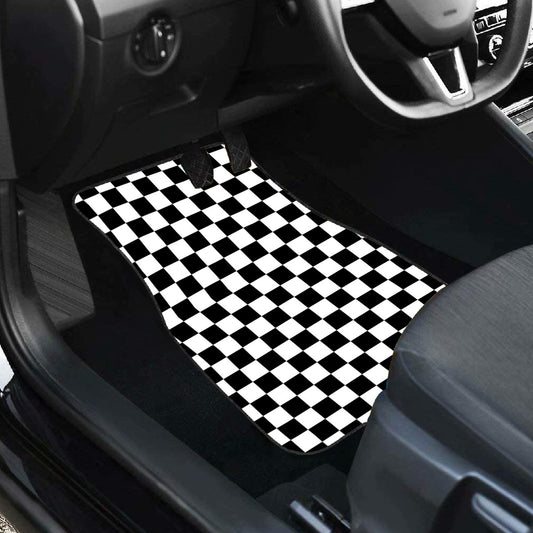 Black & White Checkered Car Mats - Set of 2 - Front