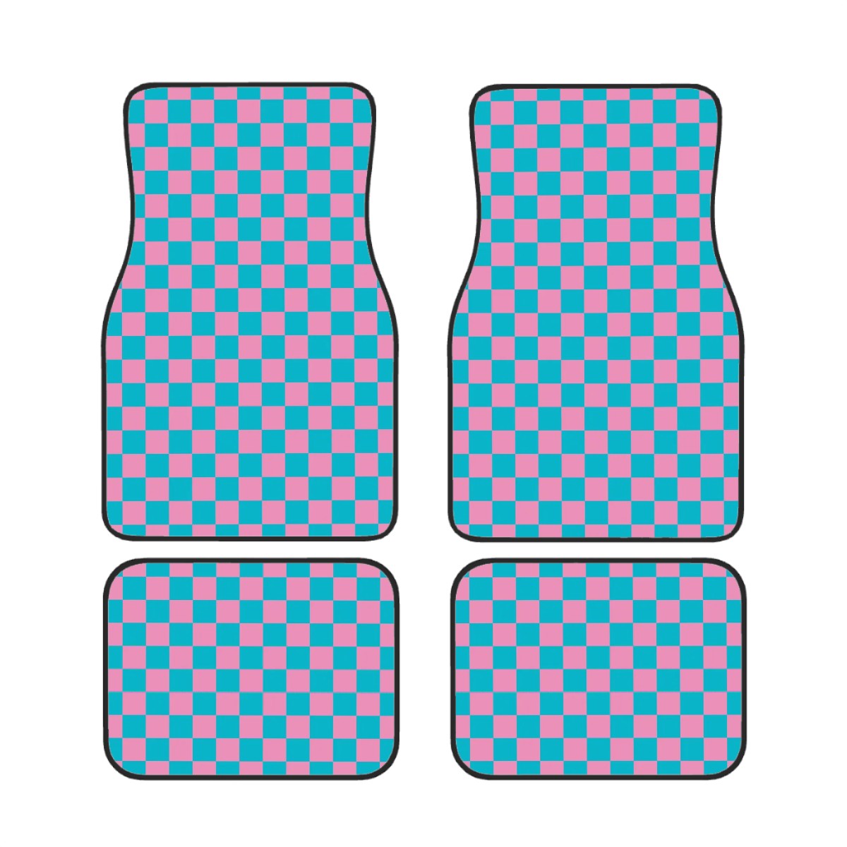 Pink & Blue Checkered Car Mats - Set of 4