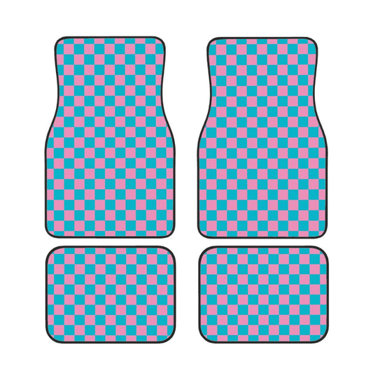Pink & Blue Checkered Car Mats - Set of 4