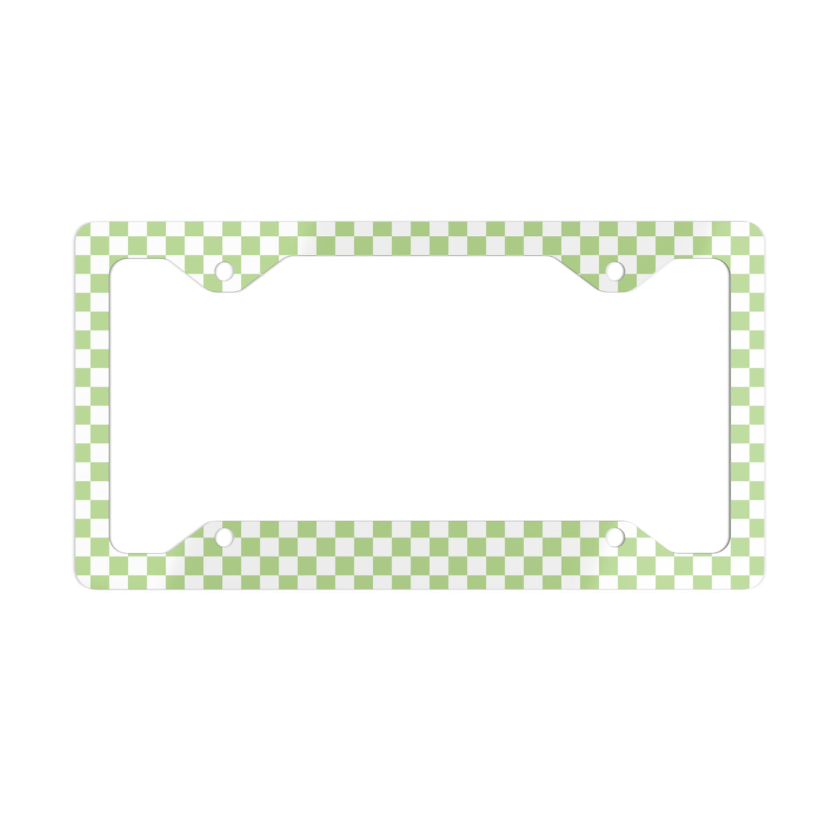 White & Green Checkered Metal License Plate Frame