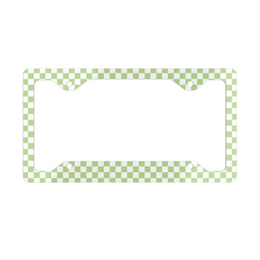 White & Green Checkered Metal License Plate Frame