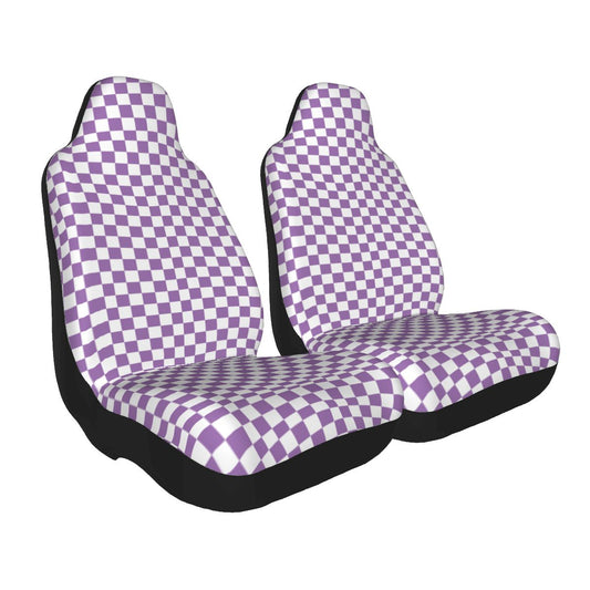 White & Purple Checkered Car Seat Covers - Set of 2