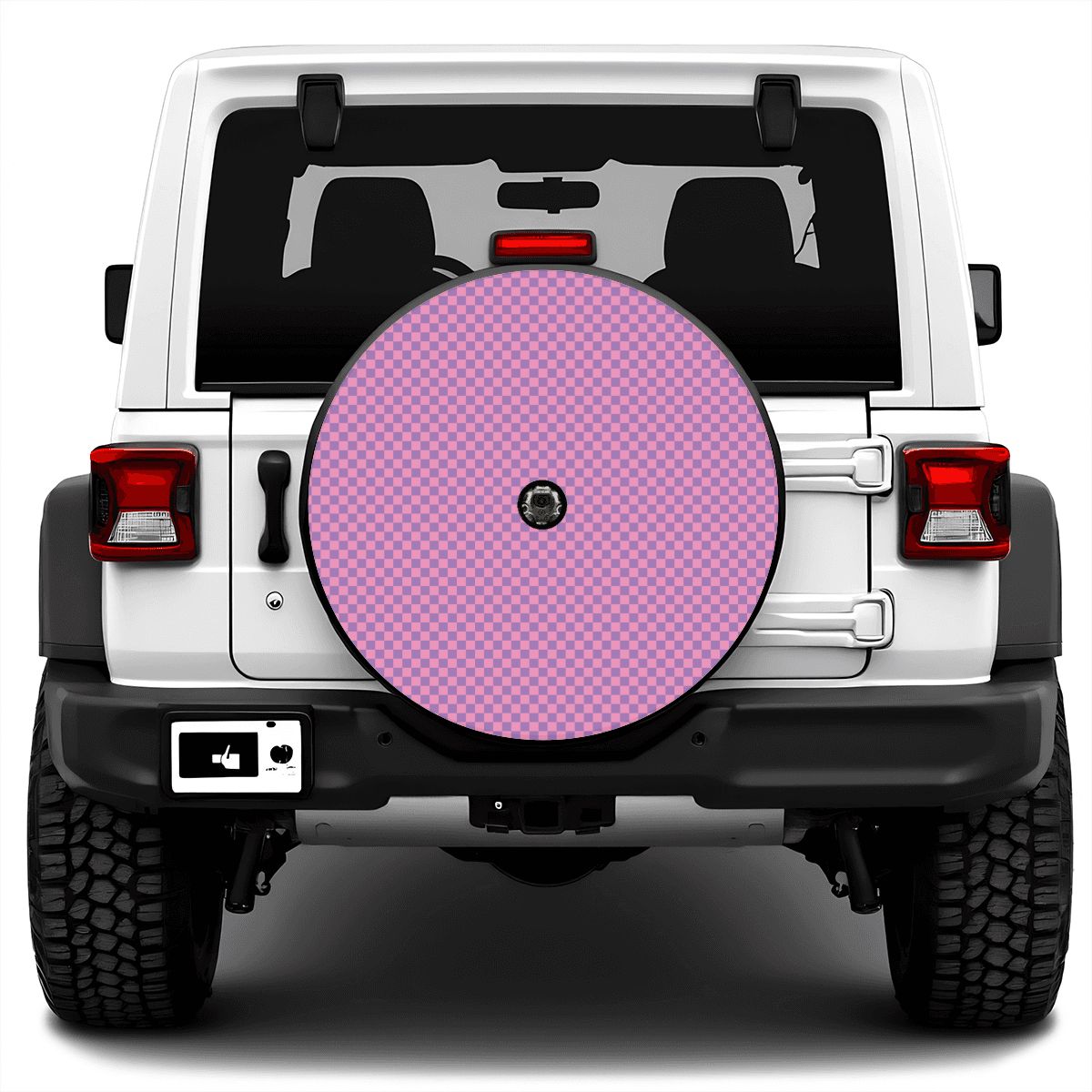 Pink & Purple Mini Checkered Spare Tire Cover with Camera Hole