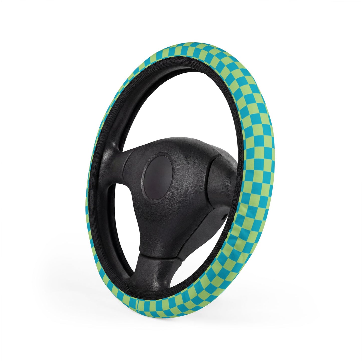 Blue & Green Checkered Steering Wheel Cover