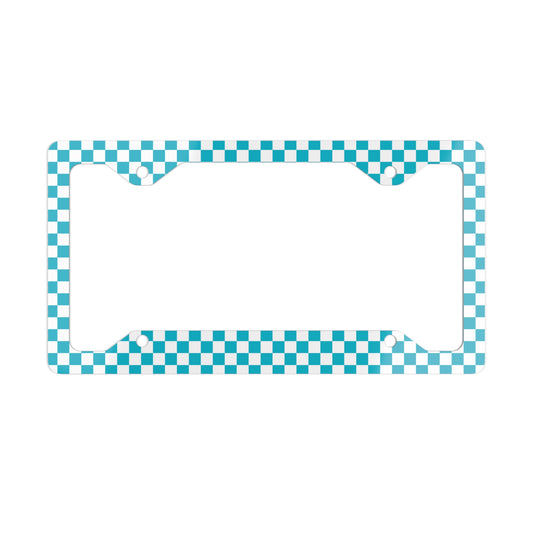 White & Blue Checkered Metal License Plate Frame