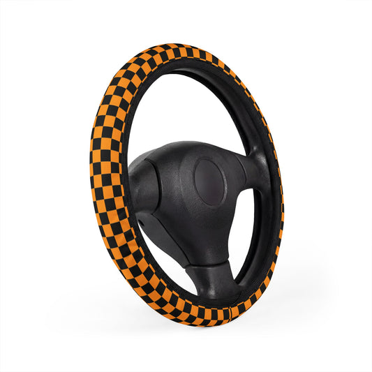 Black & Orange Checkered Steering Wheel Cover