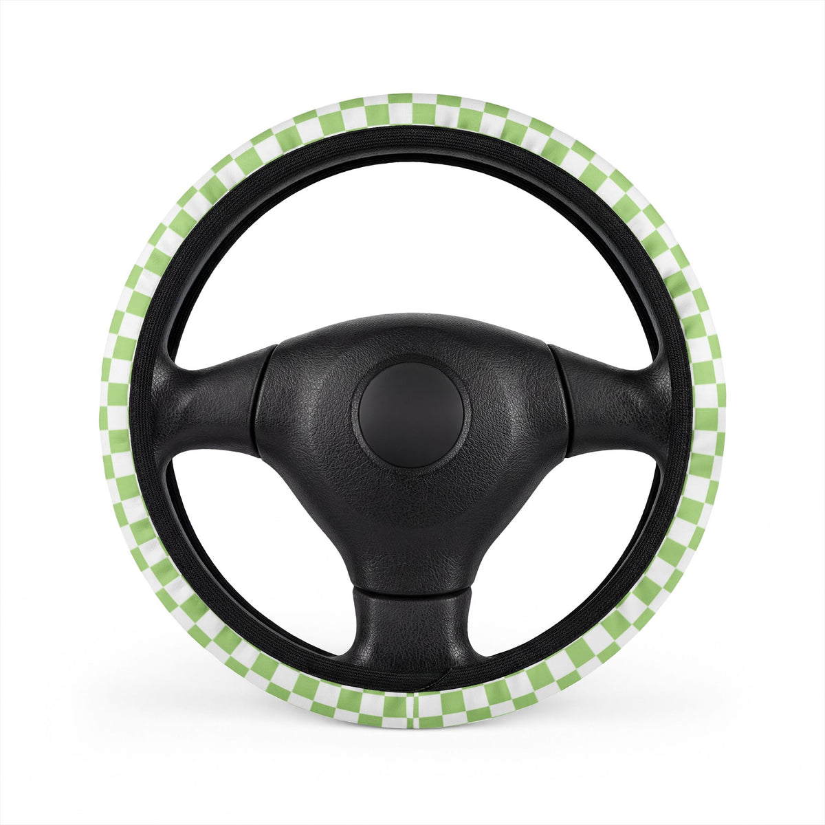 White & Green Checkered Steering Wheel Cover