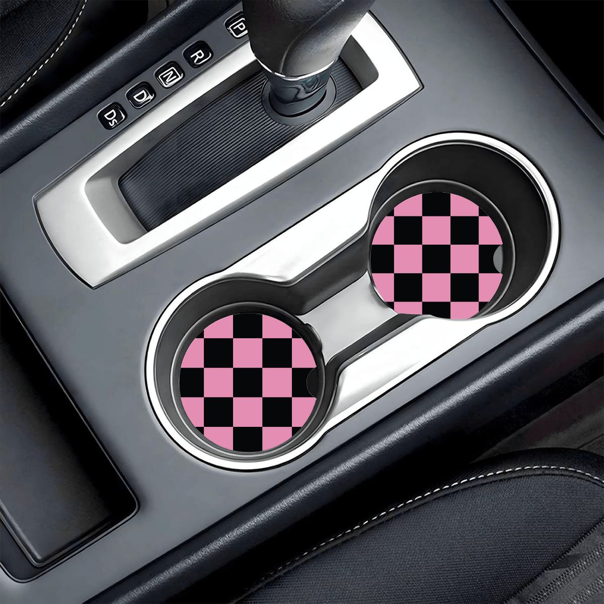 Black & Pink Checkered Ceramic Coasters - Set of 2