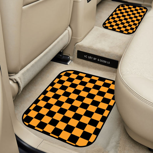Black & Orange Checkered Car Mats - Set of 2 - Rear
