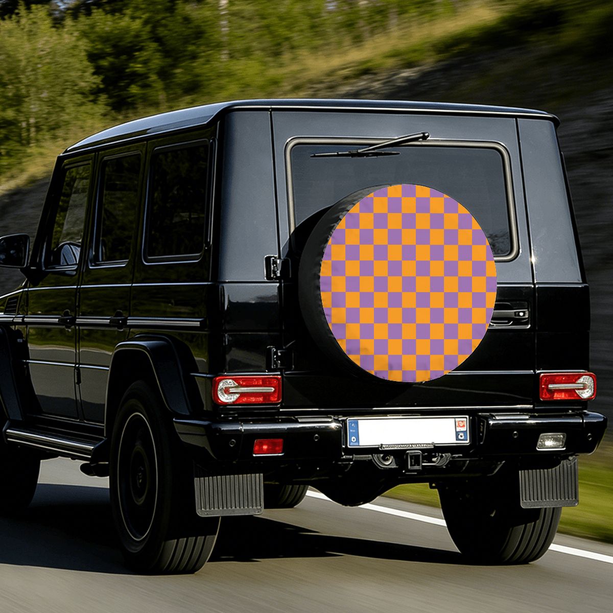 Orange & Purple Checkered Spare Tire Cover