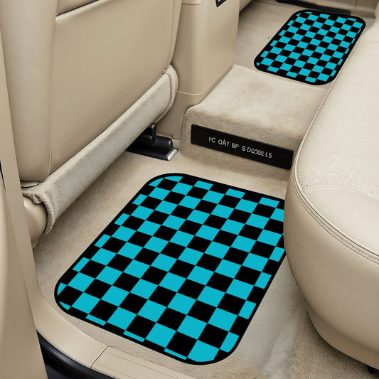 Black & Blue Checkered Car Mats - Set of 2 - Rear