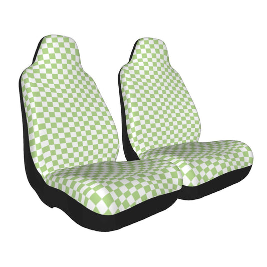 White & Green Checkered Car Seat Covers - Set of 2