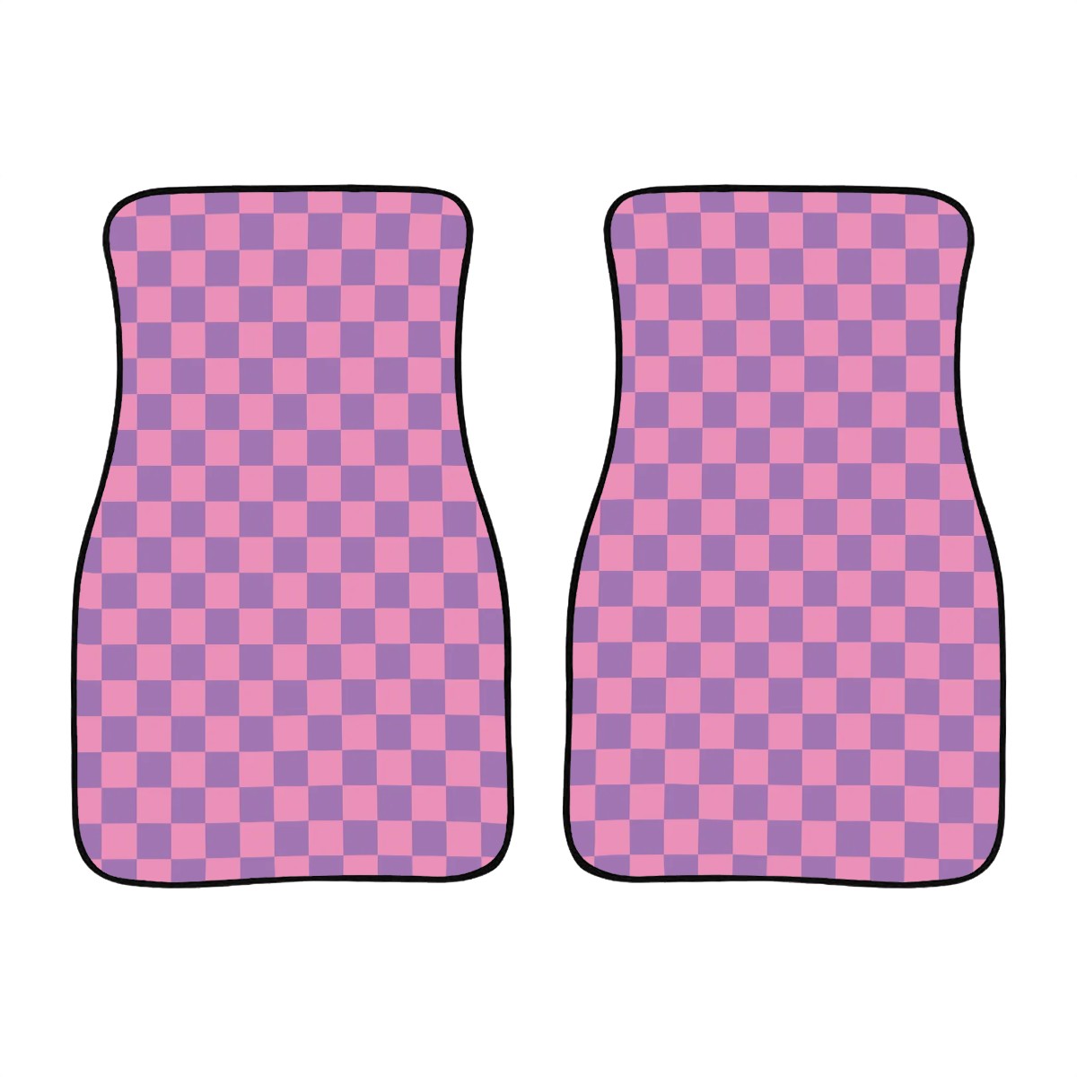 Pink & Purple Checkered Car Mats - Set of 2 - Front