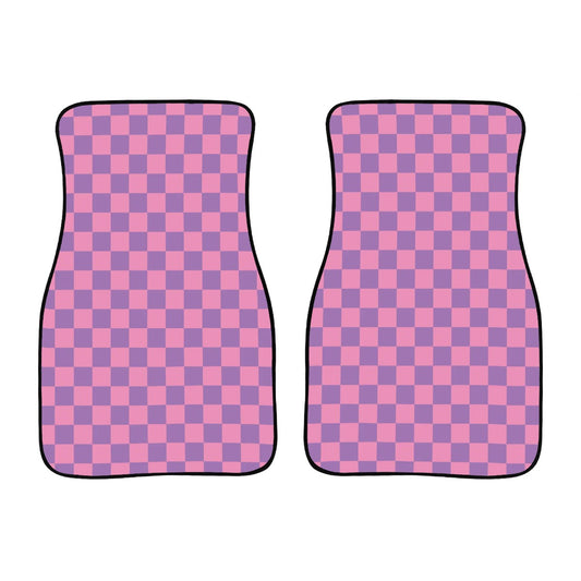 Pink & Purple Checkered Car Mats - Set of 2 - Front