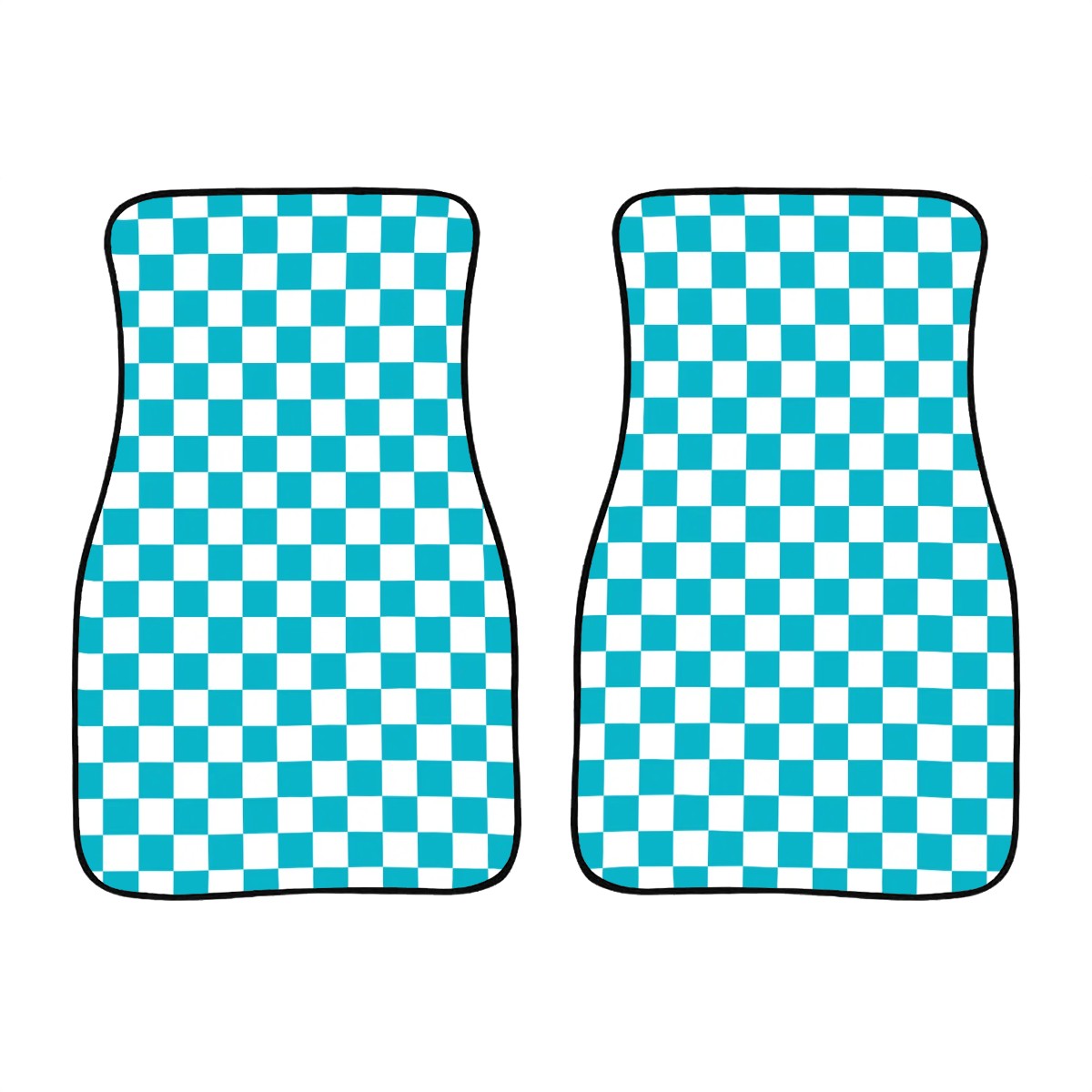White & Blue Checkered Car Mats - Set of 2 - Front