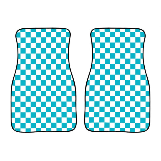 White & Blue Checkered Car Mats - Set of 2 - Front