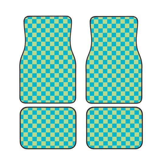 Blue & Green Checkered Car Mats - Set of 4