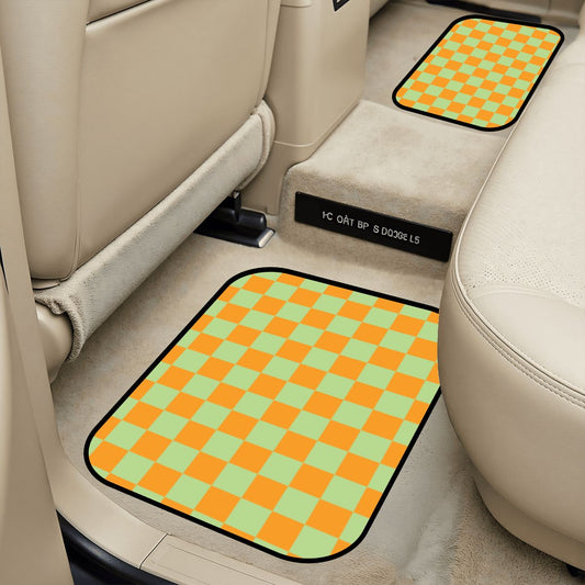 Orange & Green Checkered Car Mats - Set of 2 - Rear