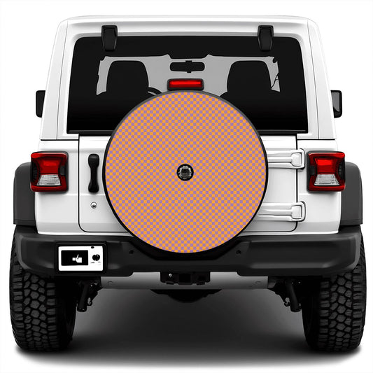 Orange & Purple Mini Checkered Spare Tire Cover with Camera Hole