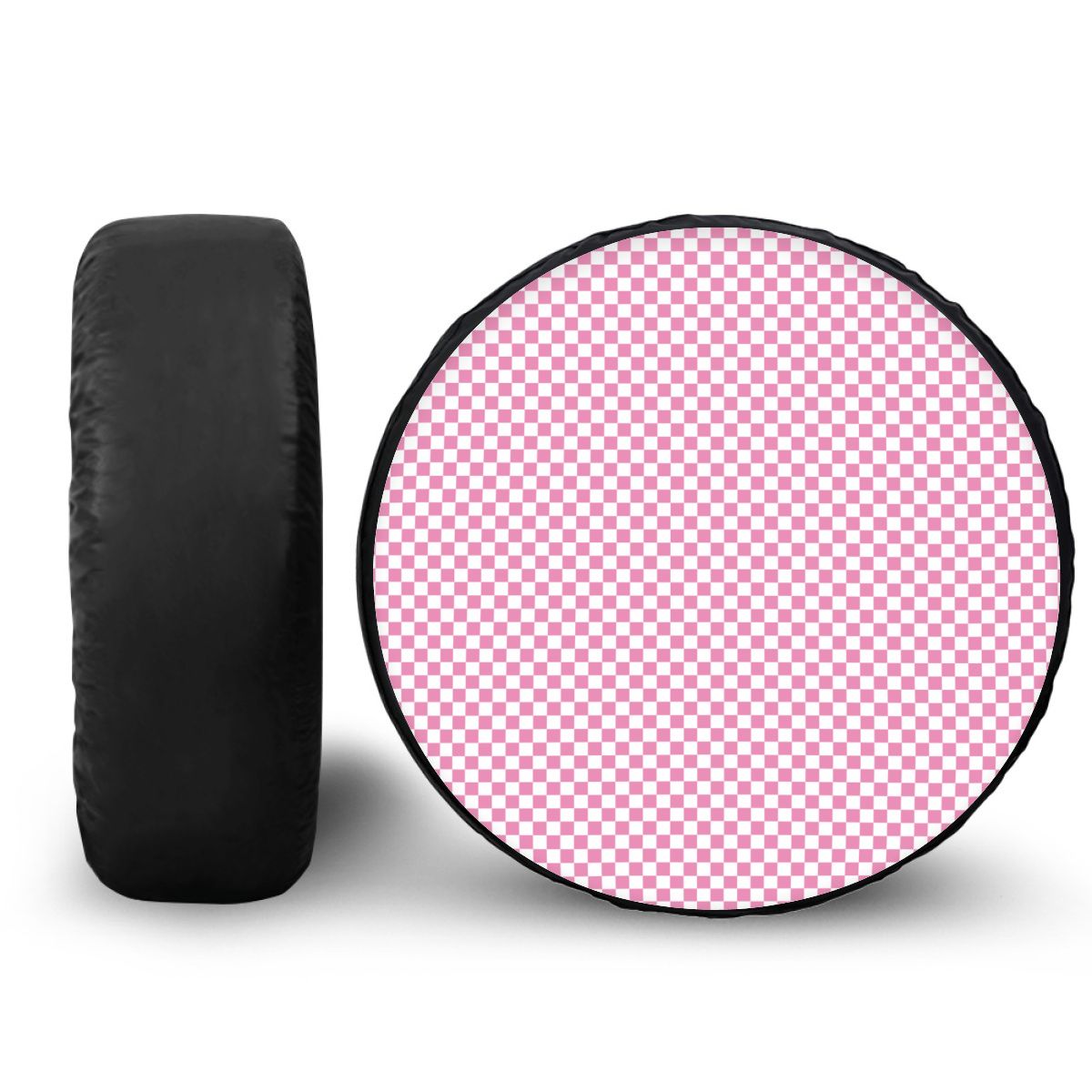 White & Pink Mini Checkered Spare Tire Cover