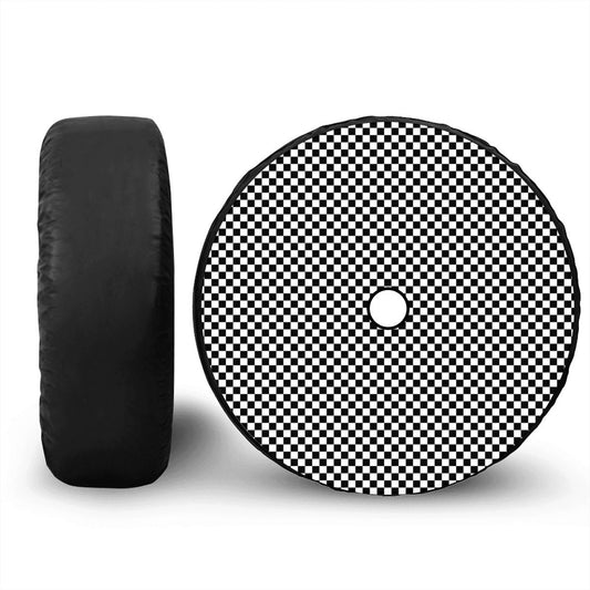 Black & White Mini Checkered Spare Tire Cover with Camera Hole