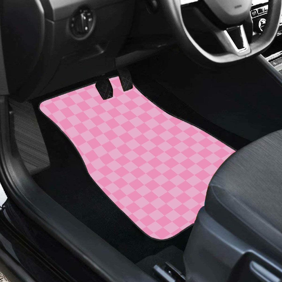 Pink Checkered Car Mats - Set of 2 - Front