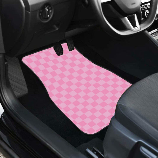 Pink Checkered Car Mats - Set of 2 - Front