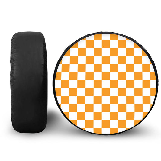 White & Orange Checkered Spare Tire Cover