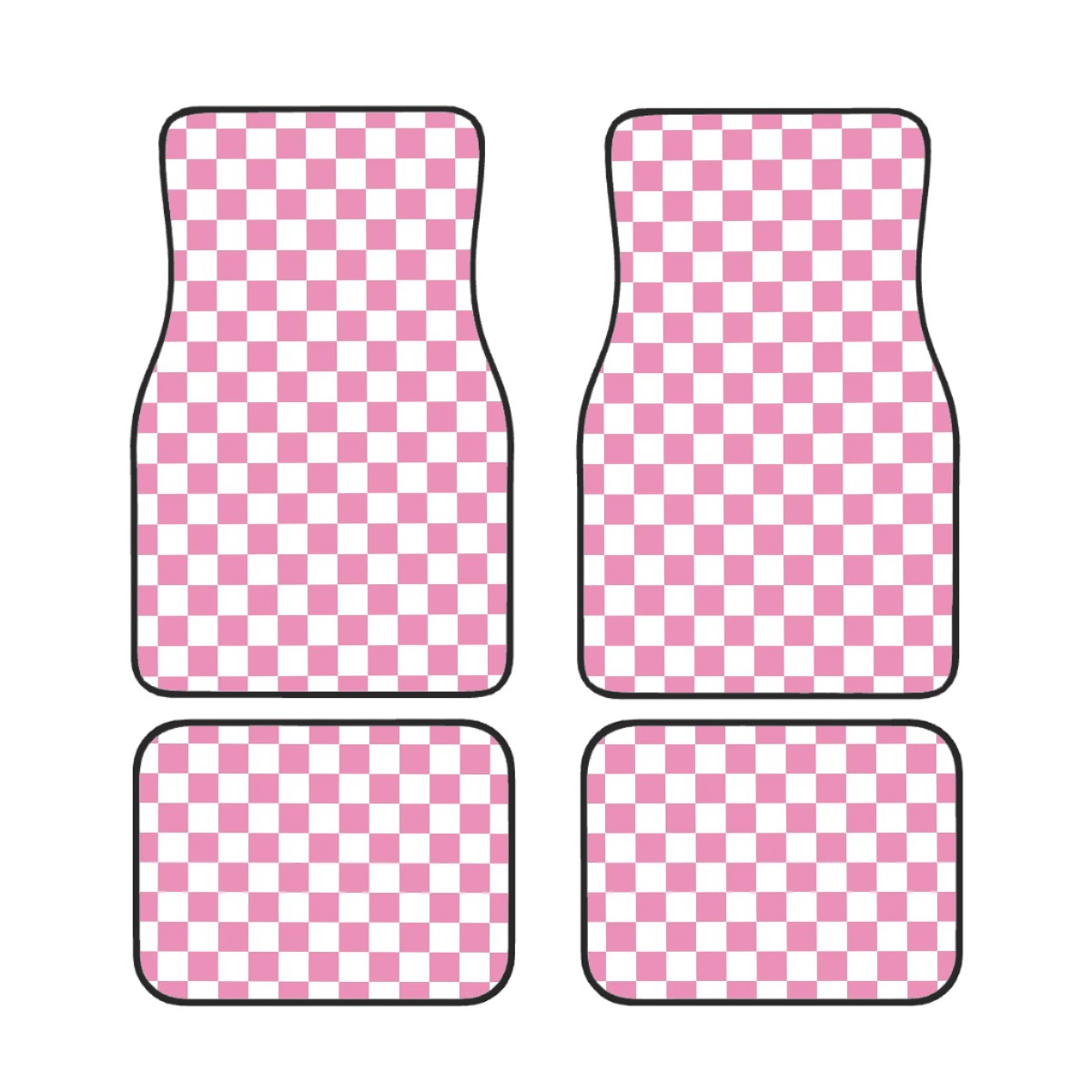 White & Pink Checkered Car Mats - Set of 4