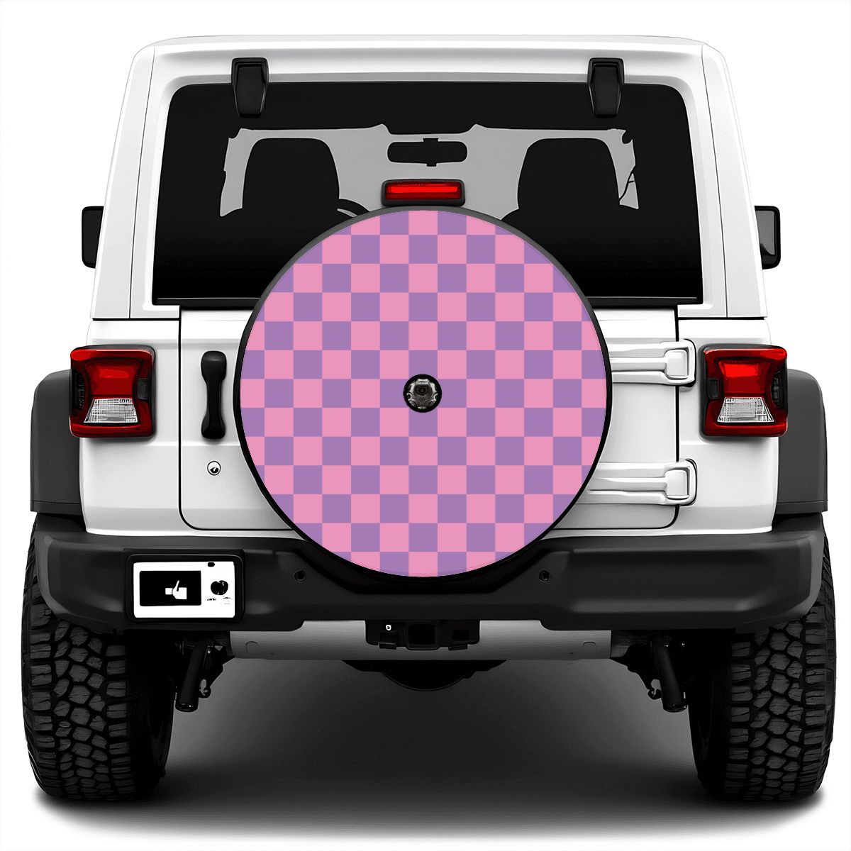 Pink & Purple Checkered Spare Tire Cover with Camera Hole