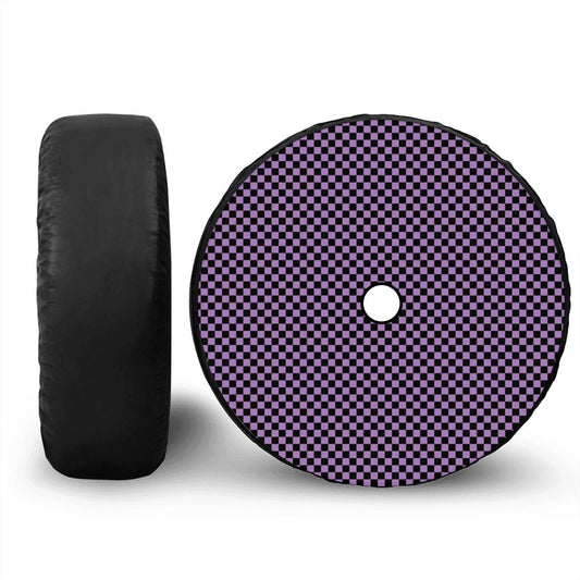 Black & Purple Mini Checkered Spare Tire Cover with Camera Hole