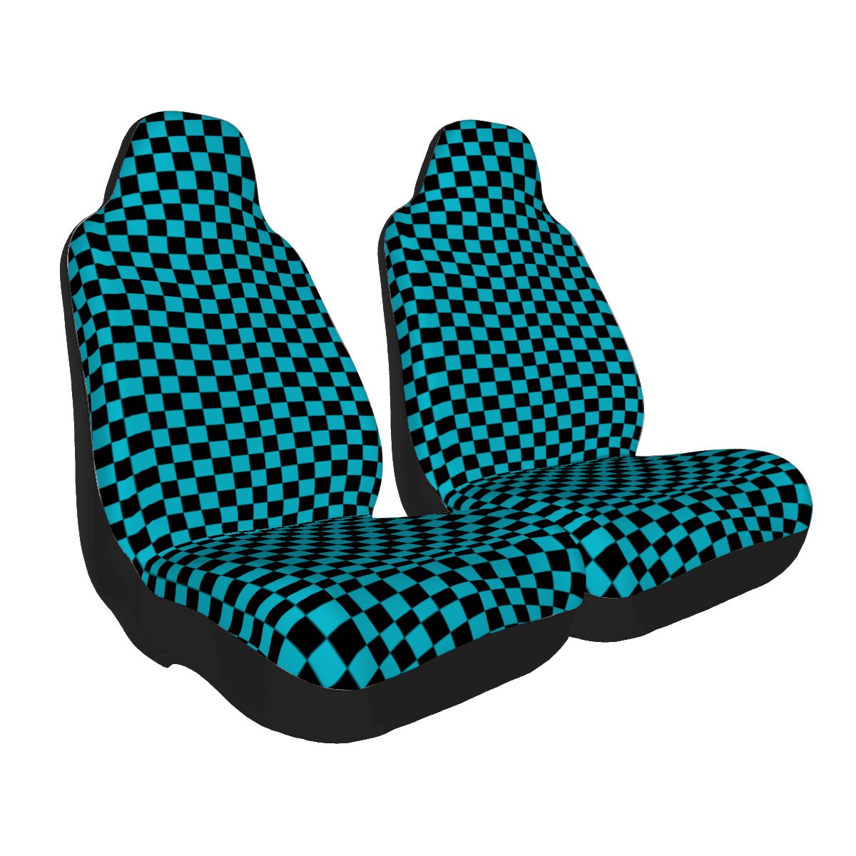 Black & Blue Checkered Car Seat Covers - Set of 2