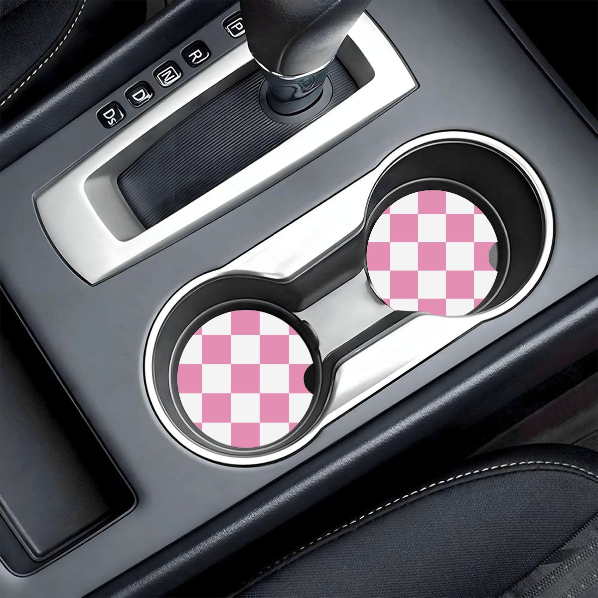 White & Pink Checkered Ceramic Coasters - Set of 2