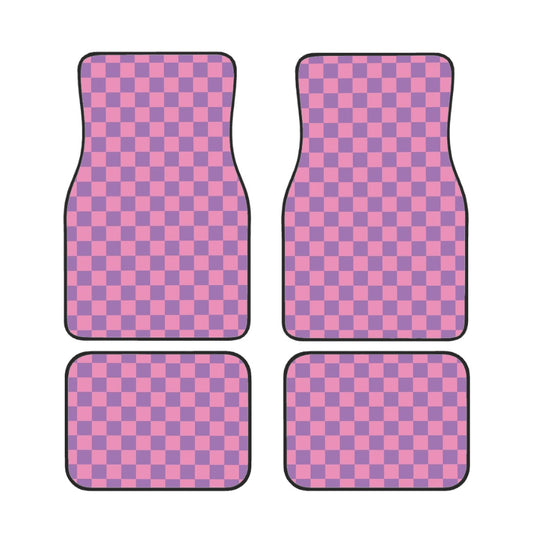 Pink & Purple Checkered Car Mats - Set of 4
