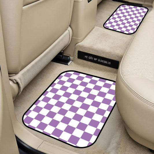 White & Purple Checkered Car Mats - Set of 2 - Rear