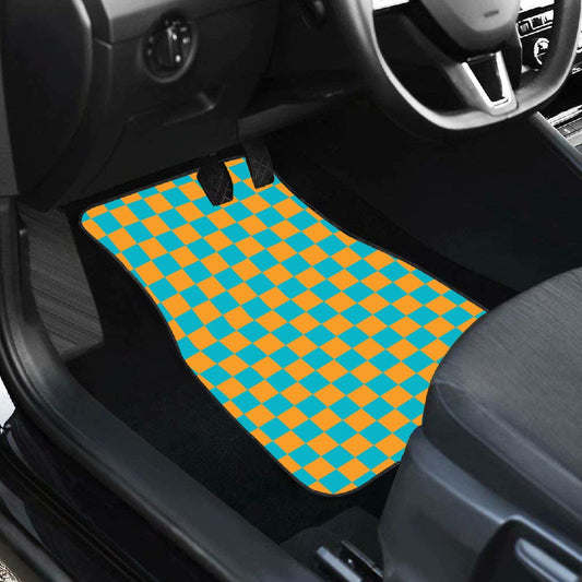 Blue & Orange Checkered Car Mats - Set of 2 - Front