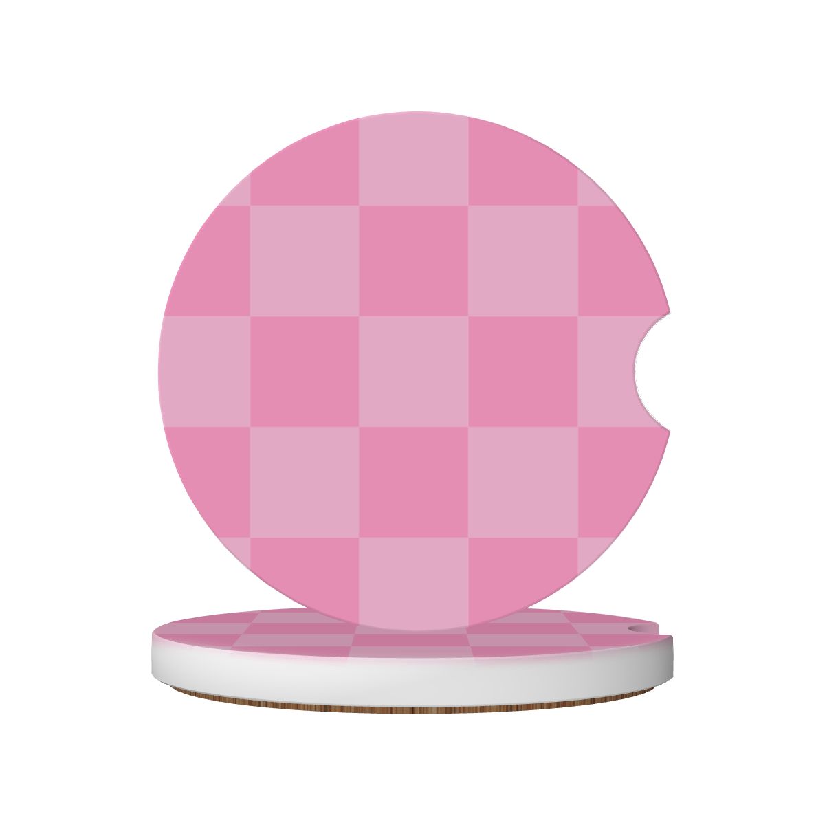 Pink Checkered Ceramic Coasters - Set of 2