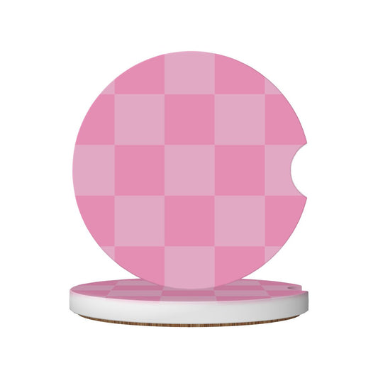 Pink Checkered Ceramic Coasters - Set of 2