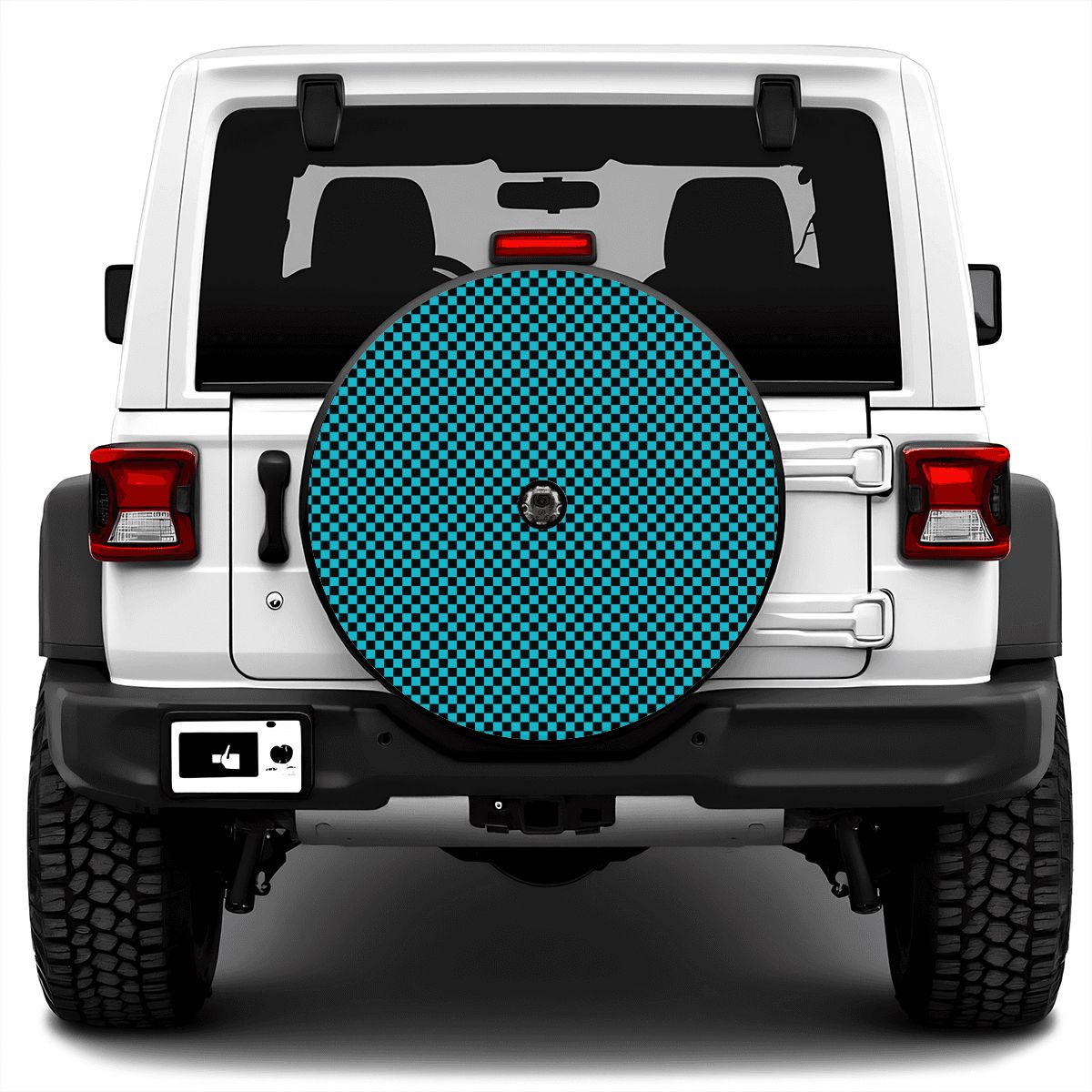 Black & Blue Mini Checkered Spare Tire Cover with Camera Hole
