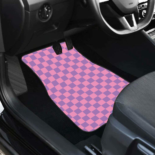 Pink & Purple Checkered Car Mats - Set of 2 - Front