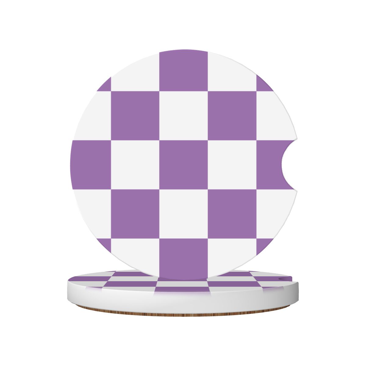 White & Purple Checkered Ceramic Coasters - Set of 2