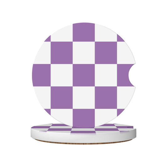 White & Purple Checkered Ceramic Coasters - Set of 2